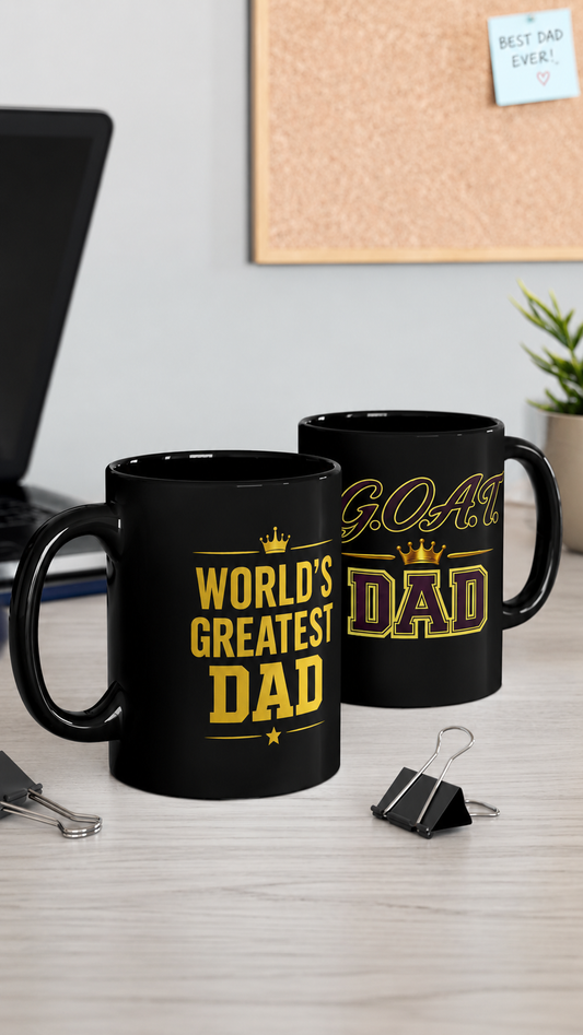G.O.A.T. Dad Black Mug — World's Best Dad Coffee Cup (11oz/15oz)