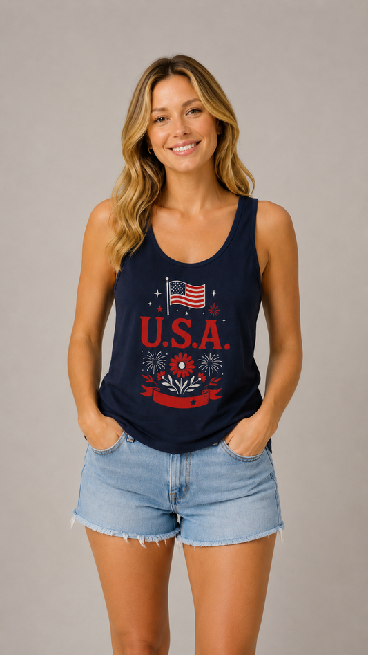 USA Flag Tank Top — Patriotic Fourth of July Sleeveless Shirt
