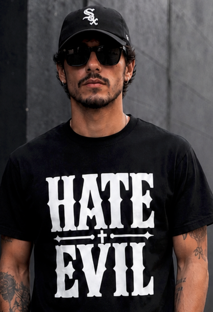 HATE EVIL Western Typography Tee | Bold Statement Shirt
