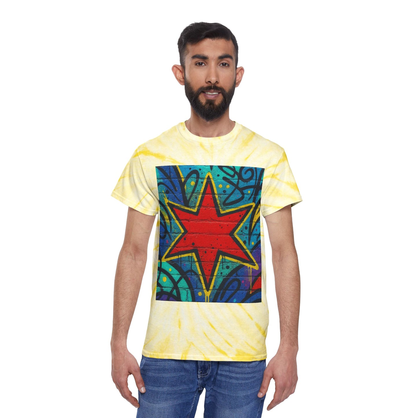 Tie-Dye Star Tee — Yellow Cyclone Graphic T‑Shirt