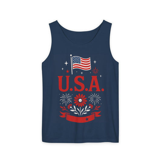U.S.A Tank Top, USA Independence Day Wear, Summer BBQ Outfit, Unisex Casual Tank, Fourth of July Apparel