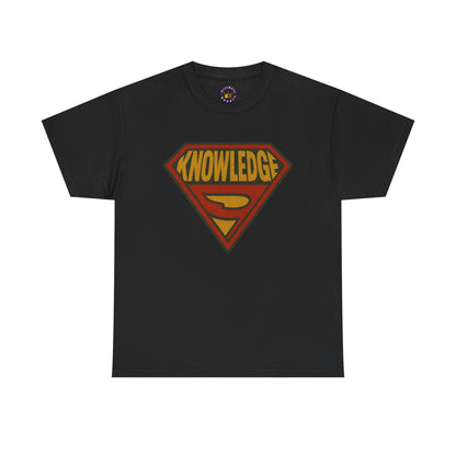 Knowledge Shield Tee | Retro Superhero Emblem T-Shirt