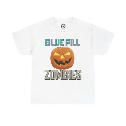 BLUE PILL ZOMBIES Tee | Halloween Zombie Tee, Funny Pumpkin Shirt, Unisex Heavy Cotton Tee, Party Apparel, Spooky Gift Idea, Fall Festivities