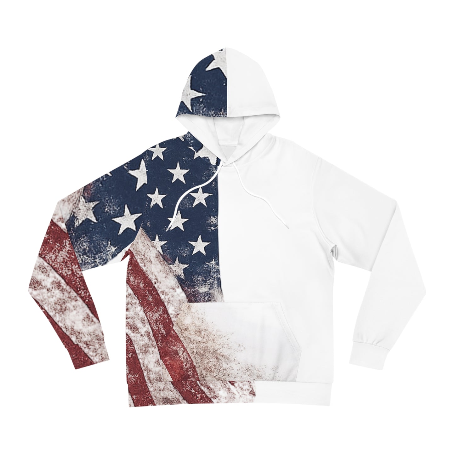 American Flag Split-Print Hoodie — Distressed Stars & Stripes AOP