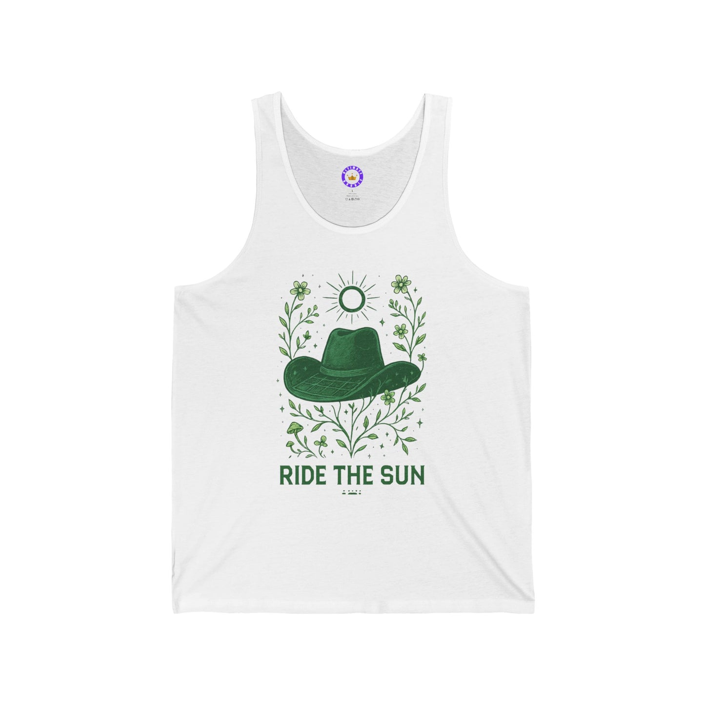 Ride the Sun Tank Top — Boho Green Cowboy Hat Graphic Summer Tank