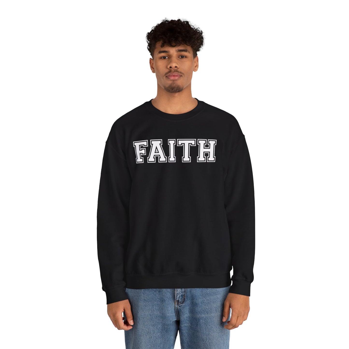 Faith Unisex Crewneck Sweatshirt | Classic Varsity Lettering Religious Pullover