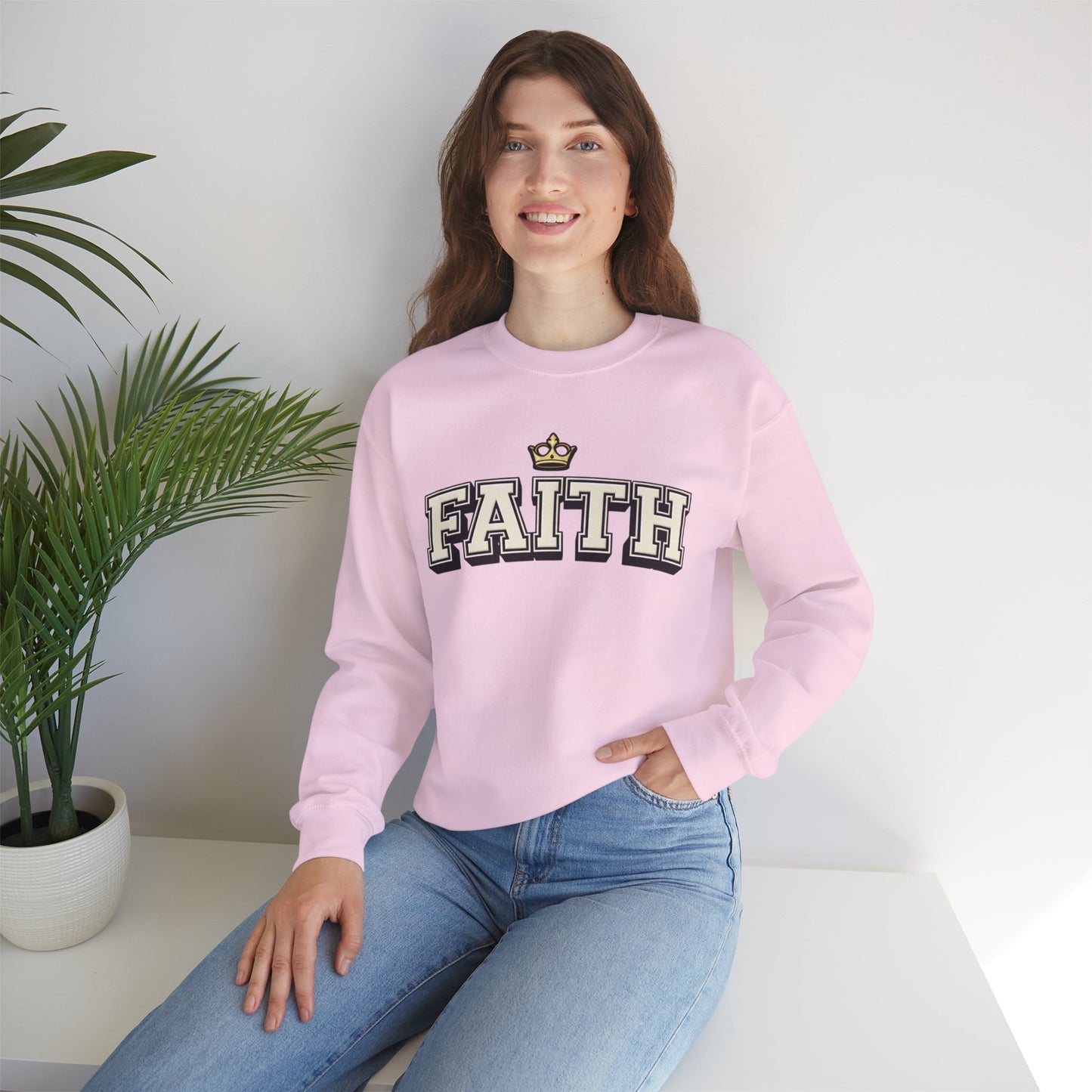 Faith Unisex Crewneck Sweatshirt | Classic Varsity Lettering Pullover
