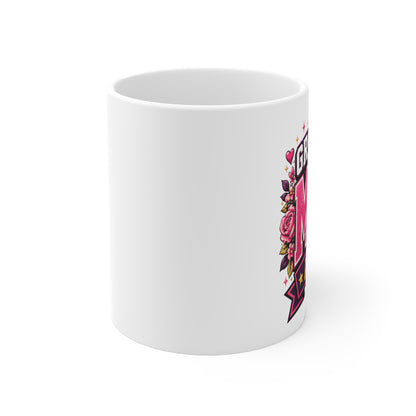 GREATEST MOM ALIVE! - WHITE Accent Coffee Mug |  Mothers Day Gift, Floral Pink Ribbon