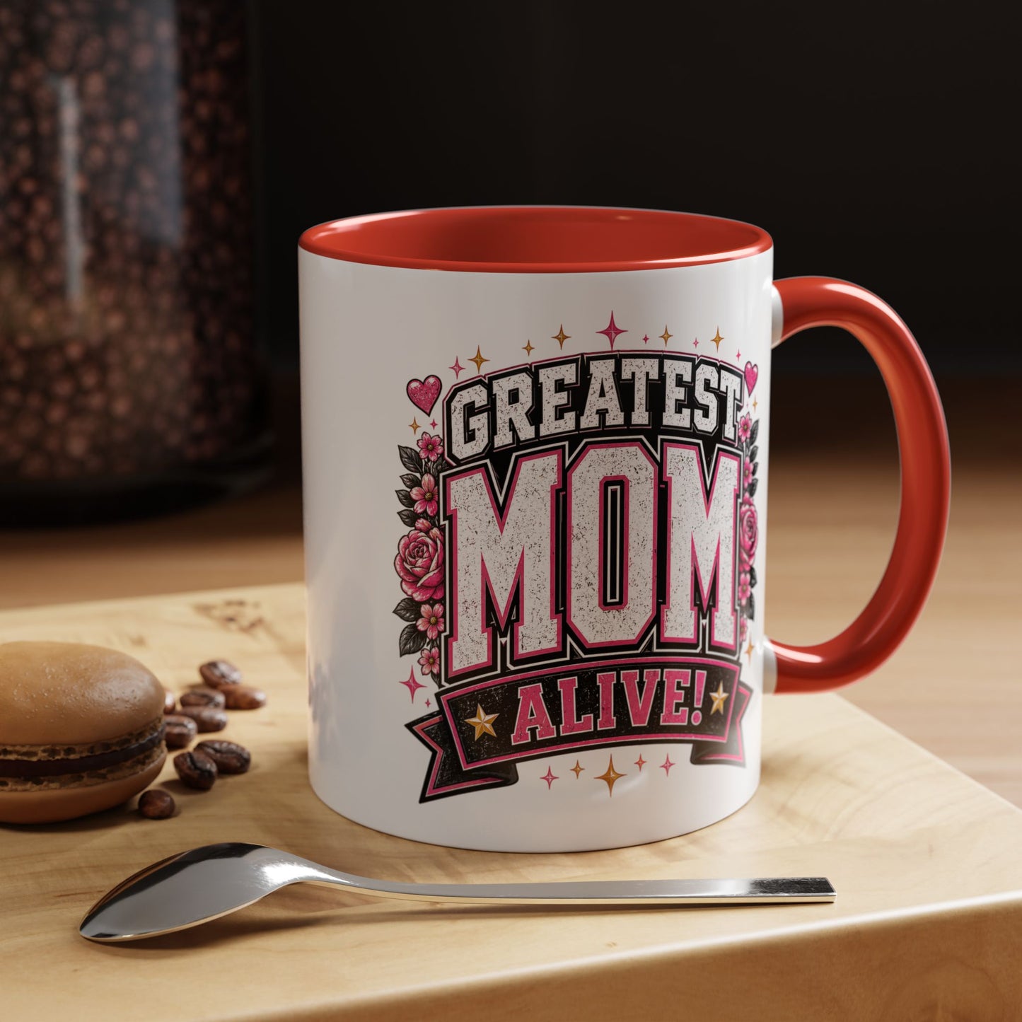 Greatest Mom Alive! - RED Accent Coffee Mug | Mother’s Day Pink Floral 11/15oz