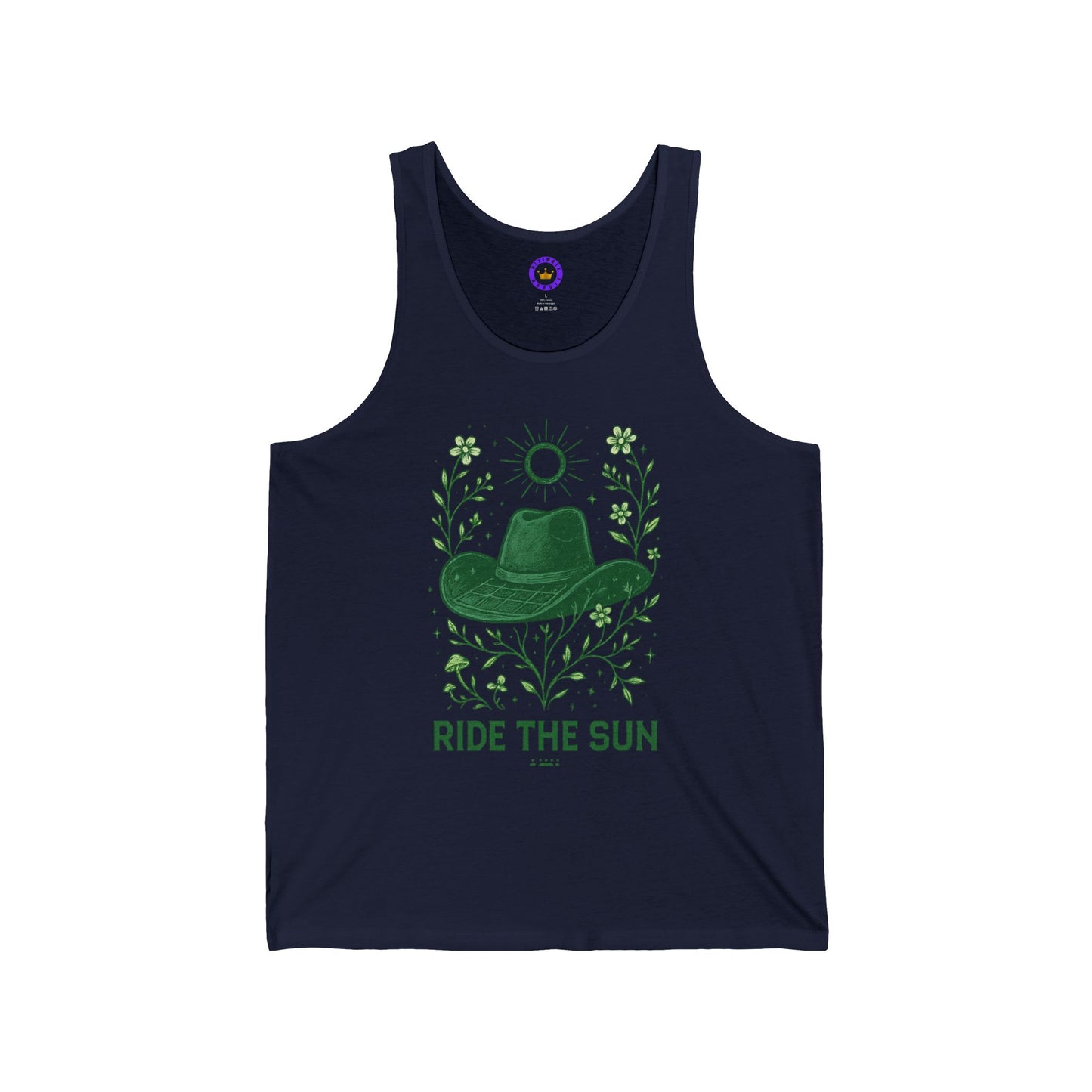 Ride the Sun Tank Top — Boho Green Cowboy Hat Graphic Summer Tank