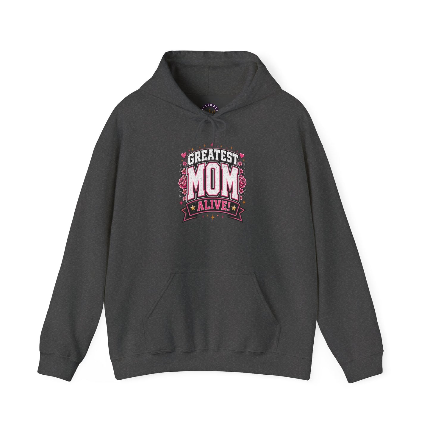 Greatest Mom Alive Hoodie | Gray [Dark Heather / Sport Grey] Mother’s Day Floral Pullover Gift