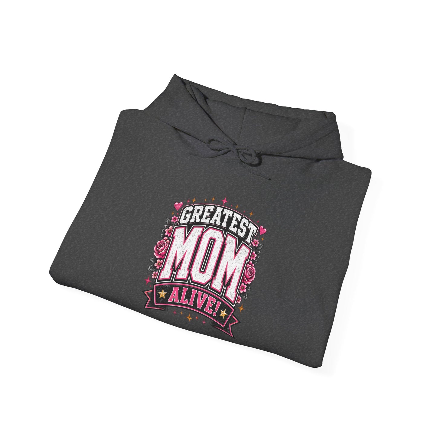 Greatest Mom Alive Hoodie | Gray [Dark Heather / Sport Grey] Mother’s Day Floral Pullover Gift
