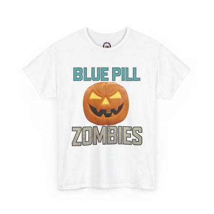 BLUE PILL ZOMBIES Tee | Halloween Zombie Tee, Funny Pumpkin Shirt, Unisex Heavy Cotton Tee, Party Apparel, Spooky Gift Idea, Fall Festivities