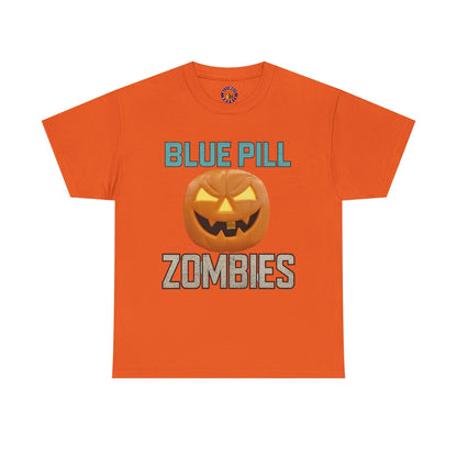 BLUE PILL ZOMBIES Tee | Halloween Zombie Tee, Funny Pumpkin Shirt, Unisex Heavy Cotton Tee, Party Apparel, Spooky Gift Idea, Fall Festivities