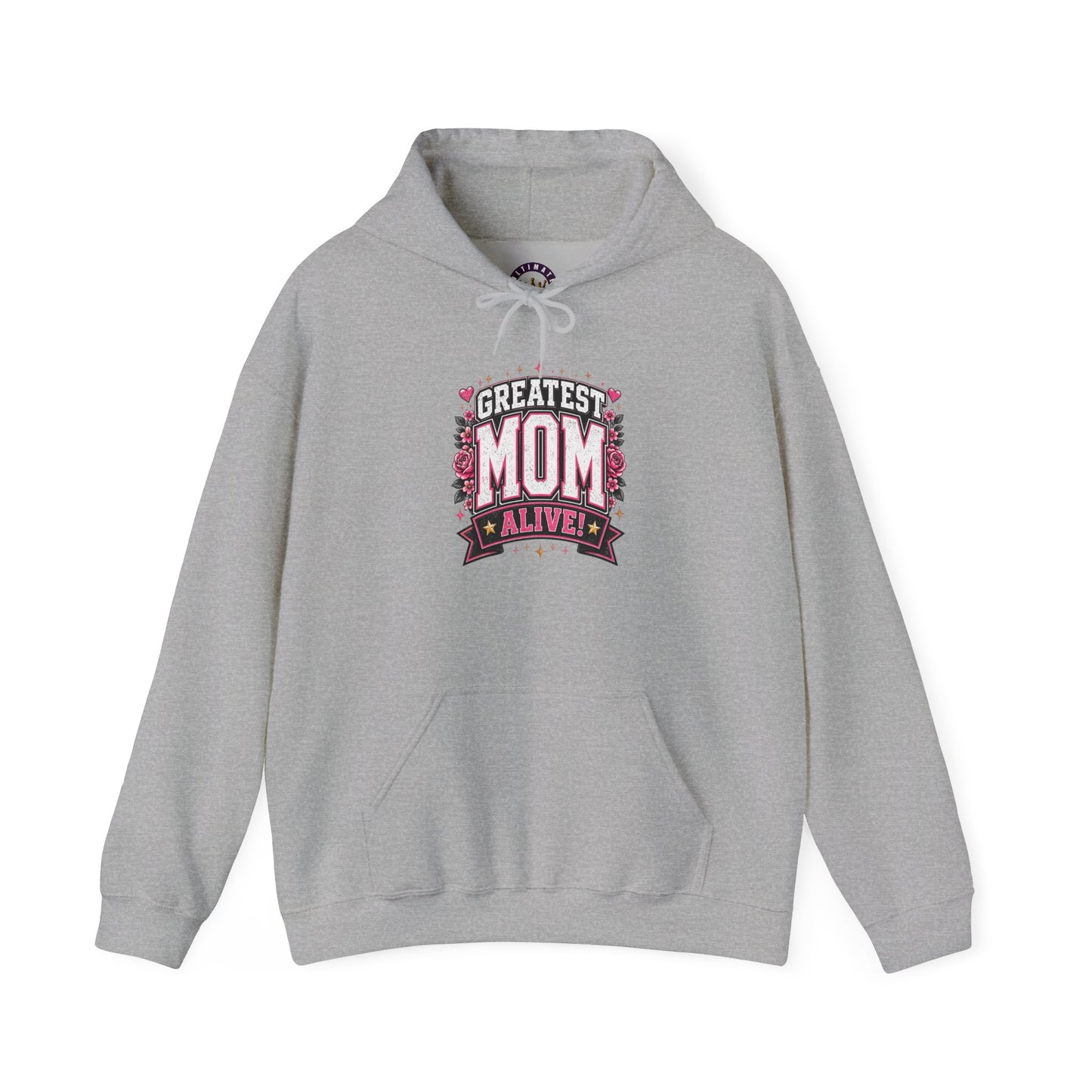 Greatest Mom Alive Hoodie | Gray [Dark Heather / Sport Grey] Mother’s Day Floral Pullover Gift