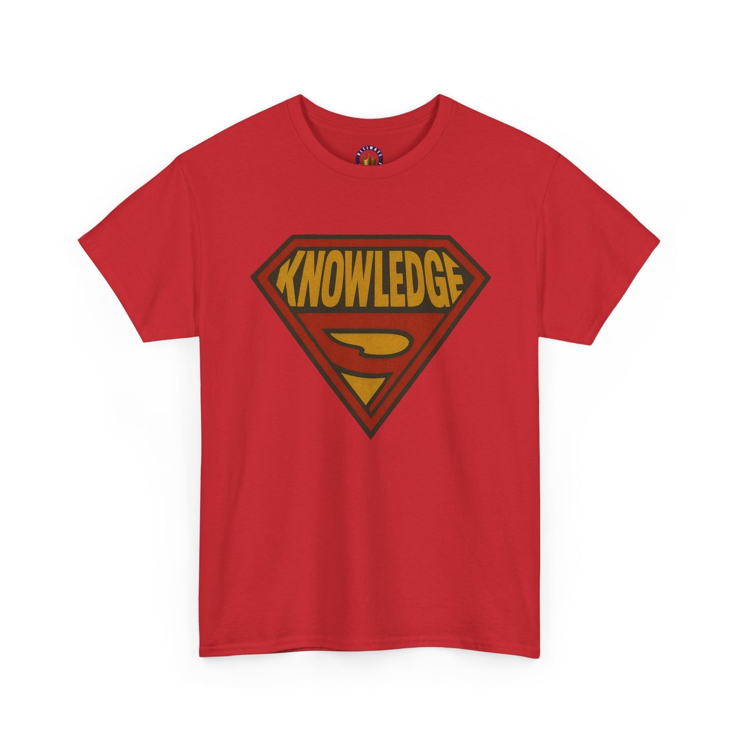 Knowledge Shield Tee | Retro Superhero Emblem T-Shirt