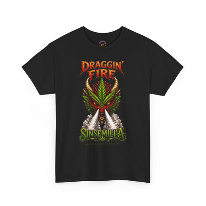 Draggin' Fire Sinsemilla Cannabis Leaf T-Shirt | Retro Stoner Graphic Tee