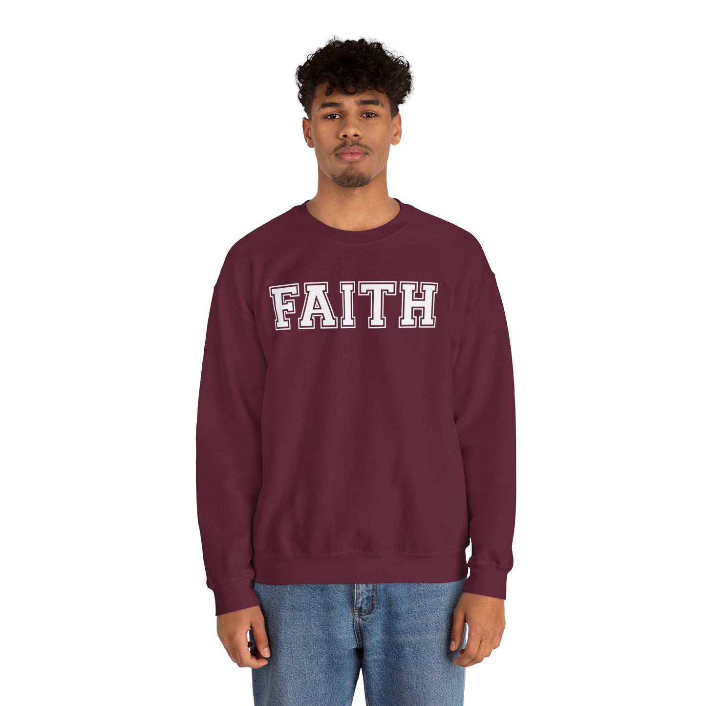 Faith Unisex Crewneck Sweatshirt | Classic Varsity Lettering Religious Pullover