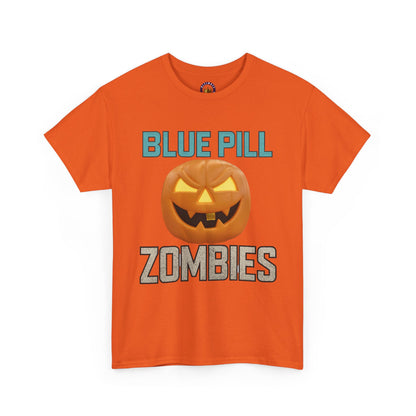 BLUE PILL ZOMBIES Tee | Halloween Zombie Tee, Funny Pumpkin Shirt, Unisex Heavy Cotton Tee, Party Apparel, Spooky Gift Idea, Fall Festivities