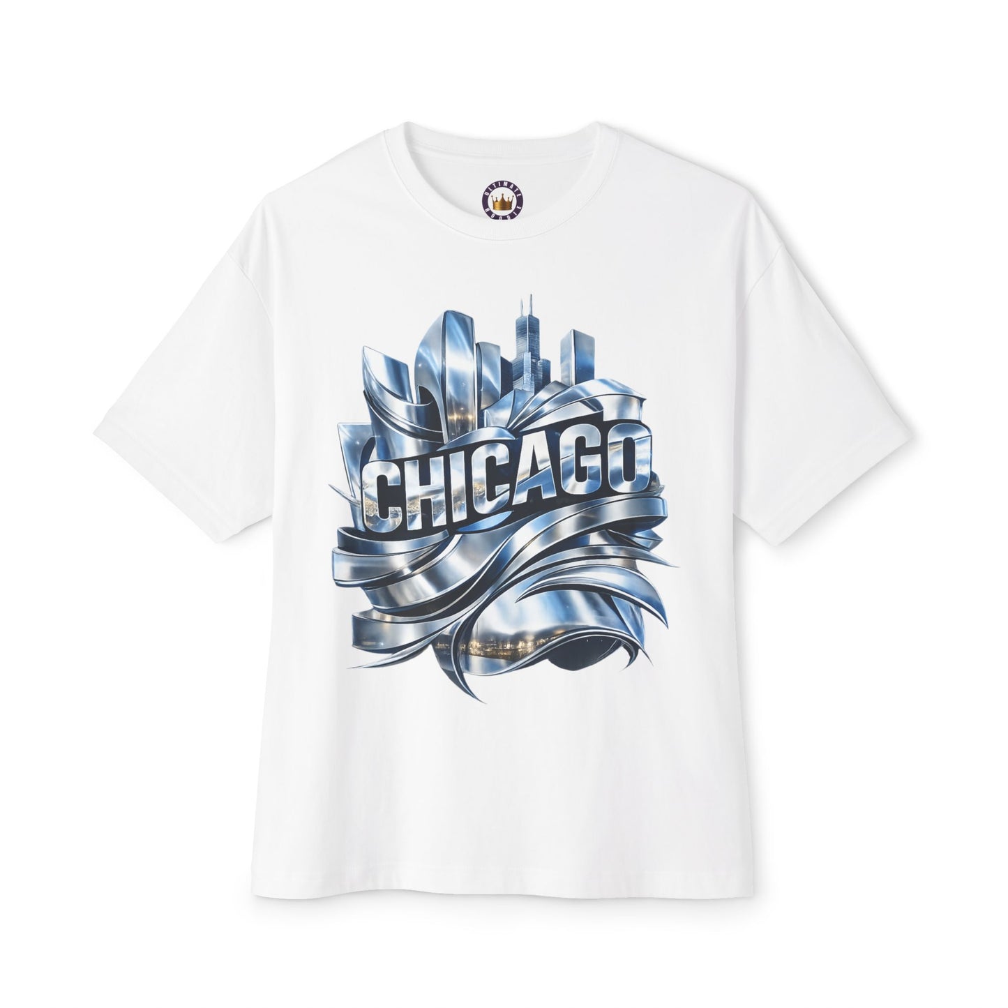 Chicago Skyline Tee — Metallic Ribbon City Graphic T-Shirt