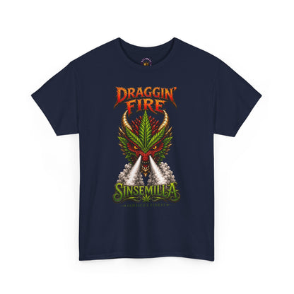 Draggin' Fire Sinsemilla Cannabis Leaf T-Shirt | Retro Stoner Graphic Tee