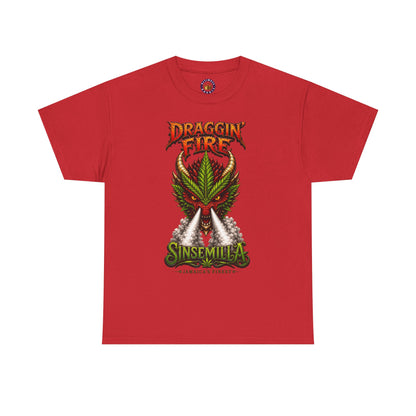 Draggin' Fire Sinsemilla Cannabis Leaf T-Shirt | Retro Stoner Graphic Tee