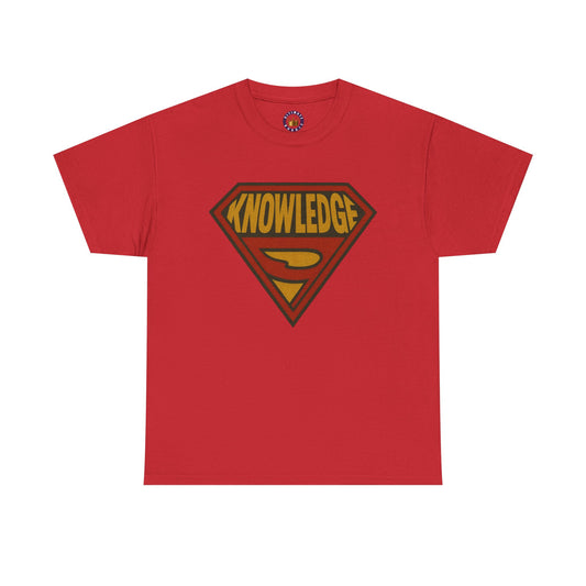 Knowledge Shield Tee | Retro Superhero Emblem T-Shirt