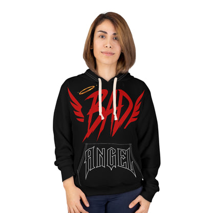 Bad Angel Hoodie — Streetwear Pullover with Red Wings & Halo Graphic
