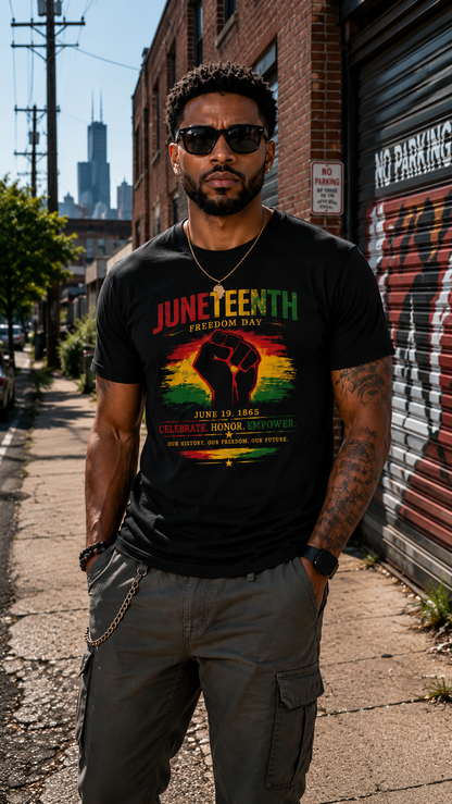 Juneteenth Freedom Day Tee — "Celebrate, Honor, Empowerment" Graphic T-Shirt